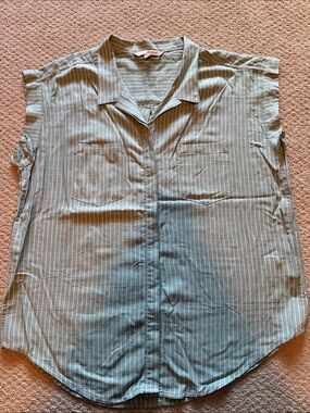 Striped Sleeveless Button-Down Shirt in Light Green